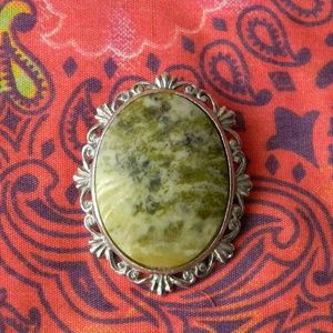 Large Sliver & Stone Brooch Pin